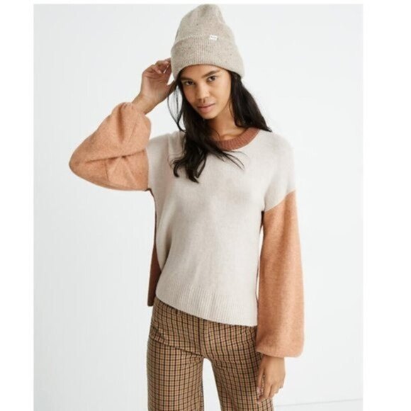 Madewell Colorblock Balloon Sleeve Pullover Crew Neck Knit Sweater (NWT) - Picture 4 of 6
